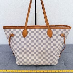 Authentic Louis Vuitton Neverfull MM Damier Azur Tote Shoulder Bag